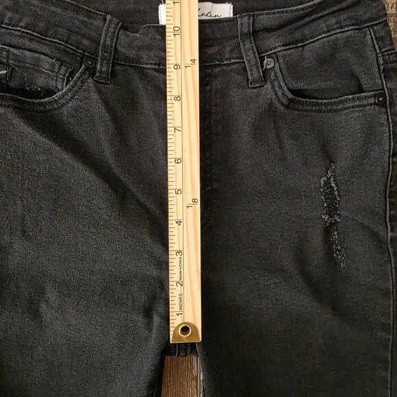Kancan Black Raw Hem Factory Distressed Button Fly Woman's Jeans size 1 - Picture 5 of 8